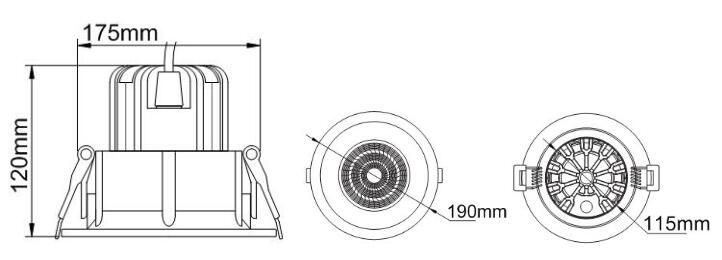 7.5inch Deep Recessed Downlight's Dimensions